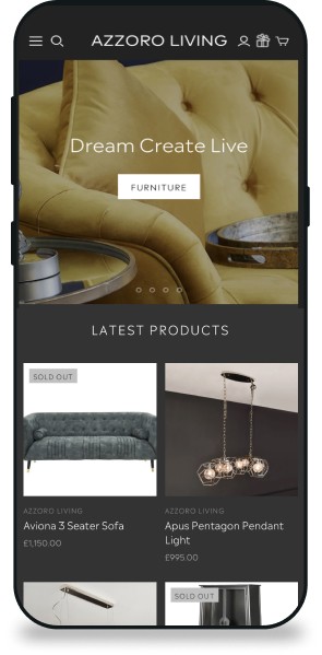 Azzoro Living website page on a mobile