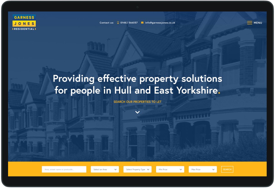 Garness Jones website on a tablet