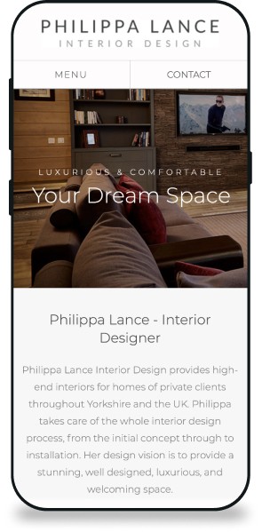 Philippa Lance website page on a mobile