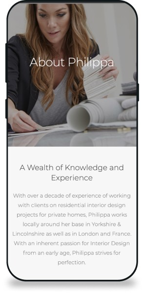 Philippa Lance website page on a mobile
