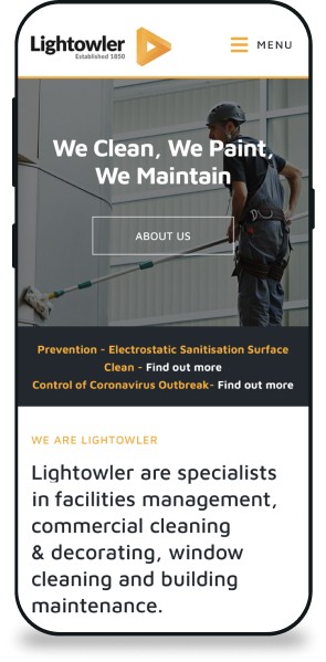 Lightowler website page on a mobile