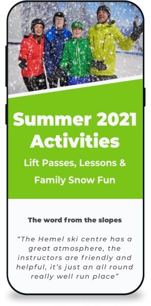 Snow Centre website page on a mobile